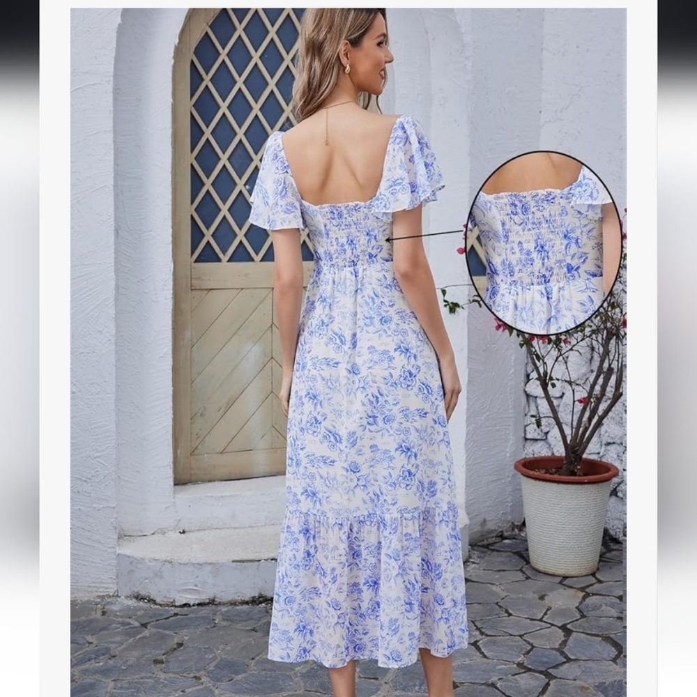 Chic Blue And White Floral Maxi Dress - Picture 4 of 16